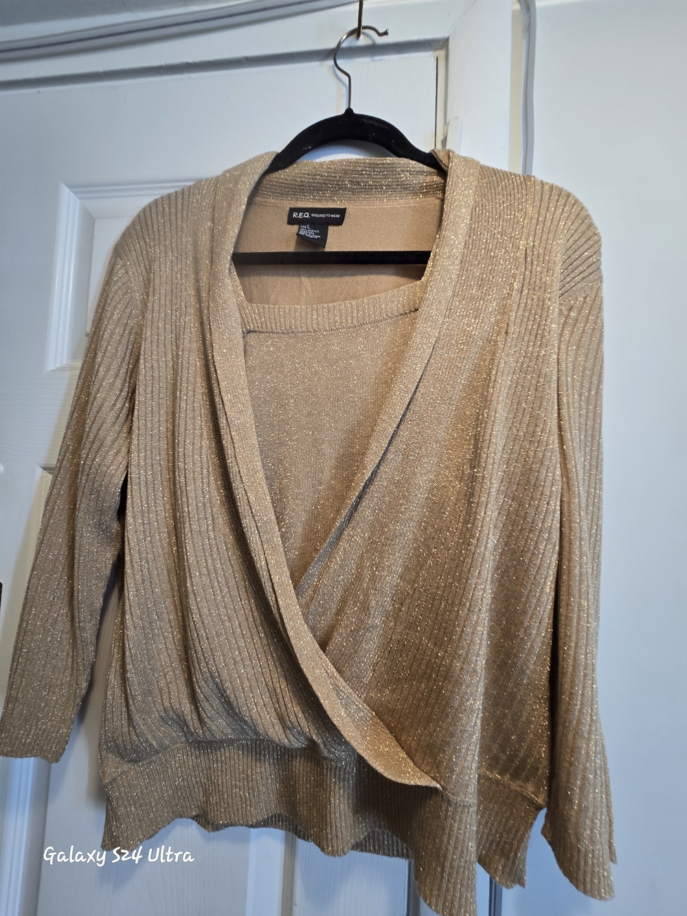 Metallic Beige Wrap-Front Women's Sweater With Connected TankTop